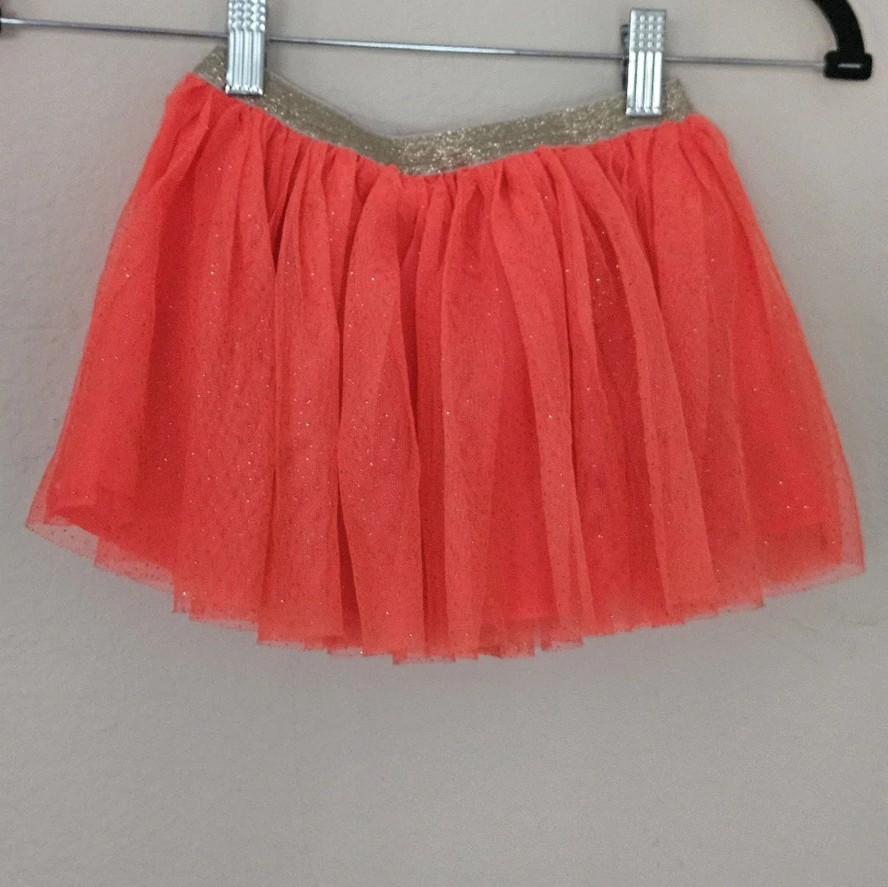 Peanut Ollie Girls Neon‎ Coral Glitter Tulle Skirt Size 3T
